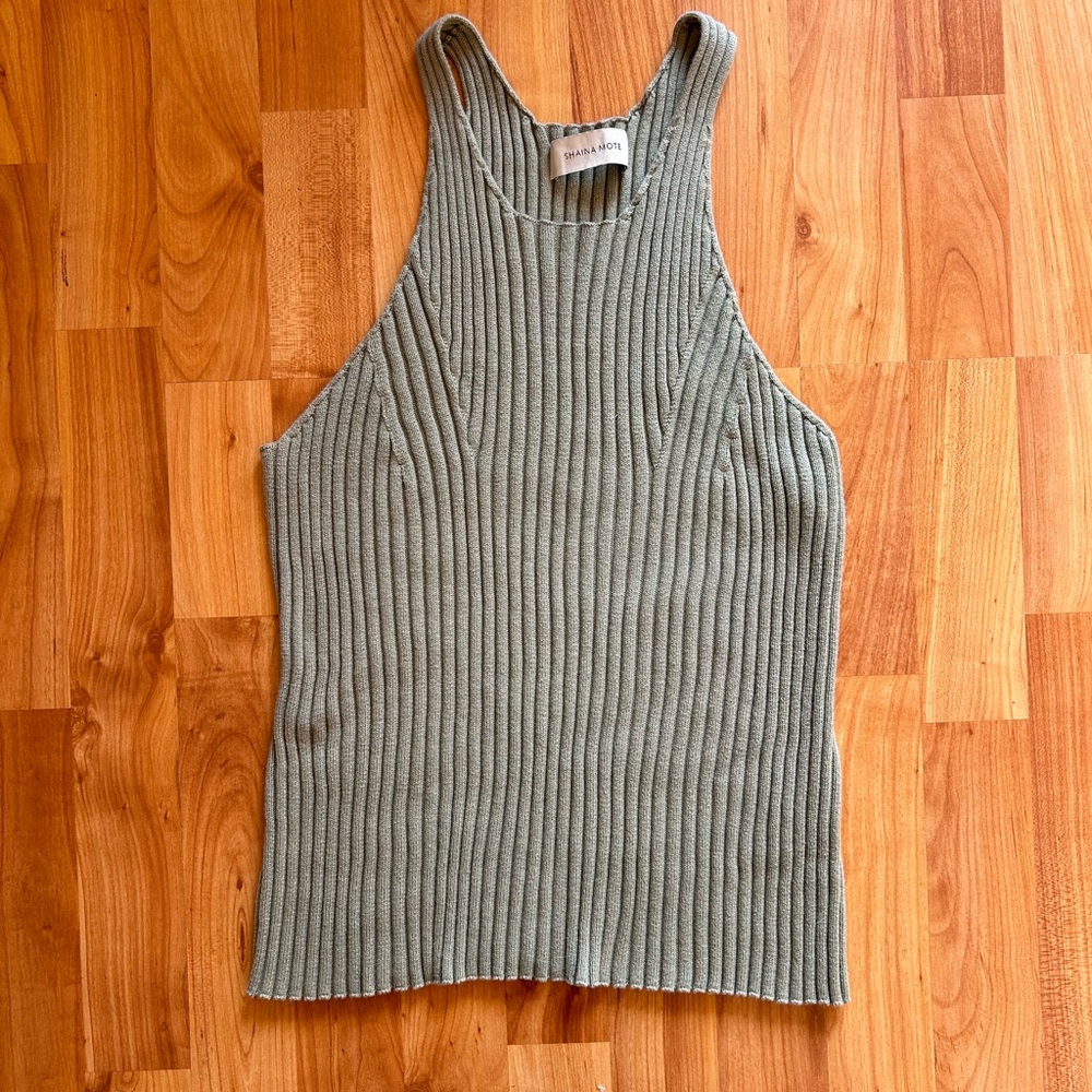 Shaina Mote ribbed tank, M sage green